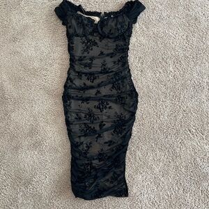 Windsor Step Up The Romance Flocked Mesh Midi Dress in black